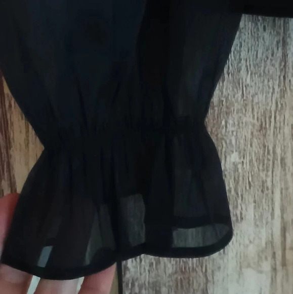 NEW Express black bouse w/ sheer overlay front/back, sheer ruffled sleeves s - Picture 2 of 7
